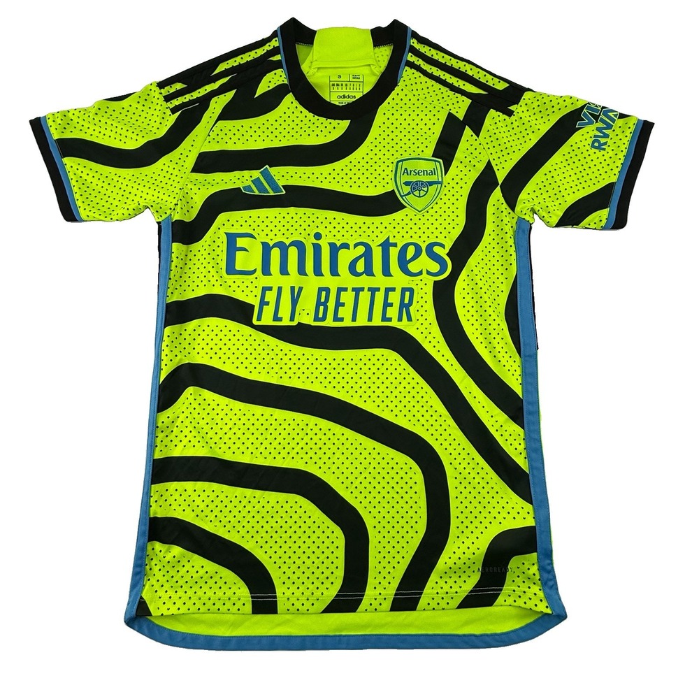 Adidas Arsenal FC Away Soccer Jersey 2023-2024 Neon Yellow Slim Fit Men's Small